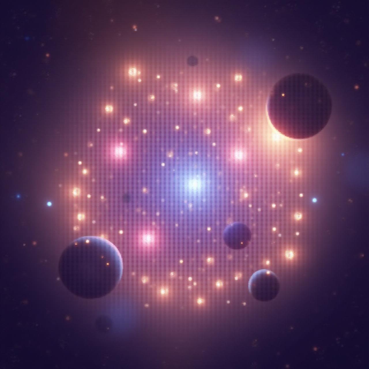 Floating planetary spheres in a soft celestial glow